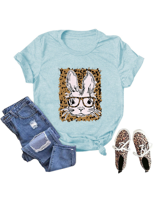 Women's Graphic Print Leopard Easter Bunny T-shirt