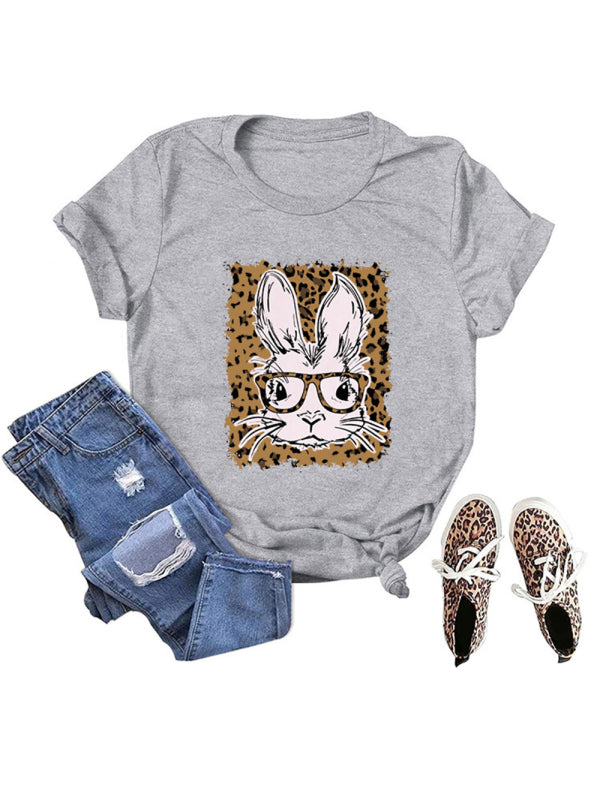 Women's Graphic Print Leopard Easter Bunny T-shirt