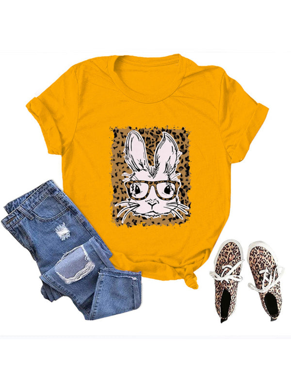 Women's Graphic Print Leopard Easter Bunny T-shirt