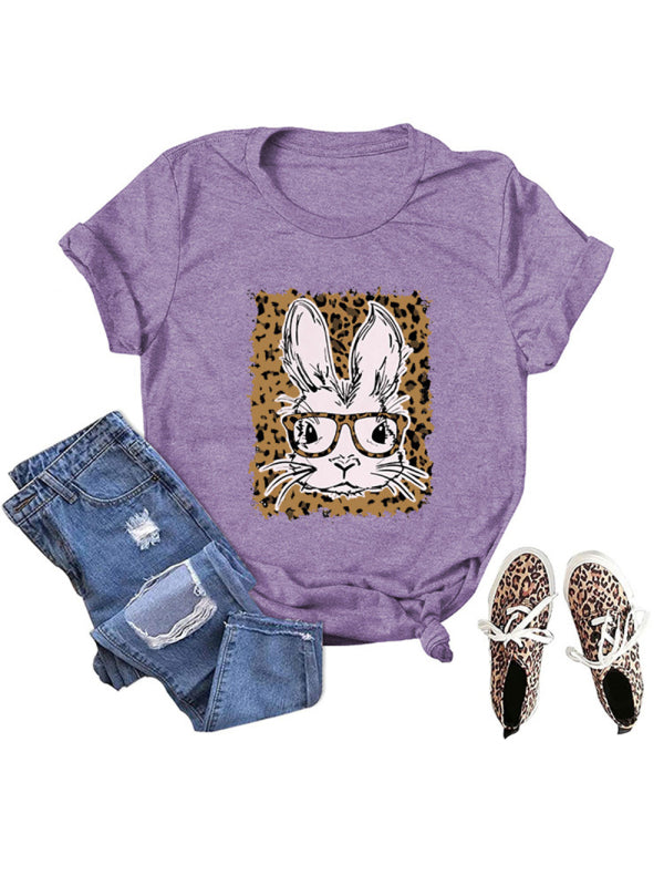Women's Graphic Print Leopard Easter Bunny T-shirt