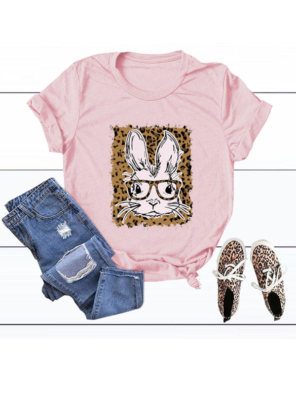 Women's Graphic Print Leopard Easter Bunny T-shirt