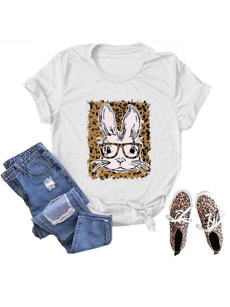Women's Graphic Print Leopard Easter Bunny T-shirt