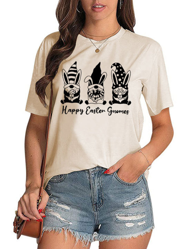Women's Easter Rabbits Graphic Print Short Sleeve T-shirt