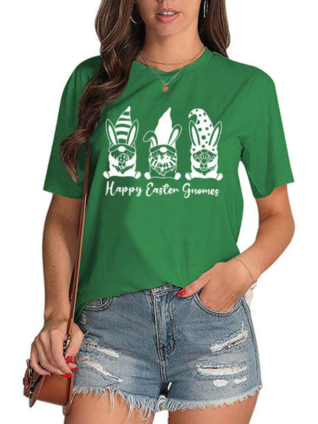Women's Easter Rabbits Graphic Print Short Sleeve T-shirt
