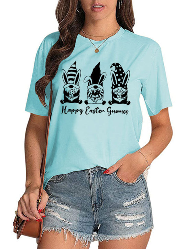 Women's Easter Rabbits Graphic Print Short Sleeve T-shirt