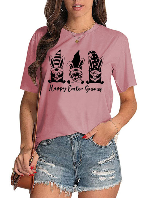 Women's Easter Rabbits Graphic Print Short Sleeve T-shirt