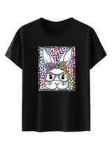 Women's Leopard Rabbit Graphic Print Short Sleeve T-shirt