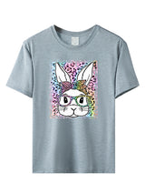 Women's Leopard Rabbit Graphic Print Short Sleeve T-shirt