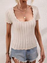 Women's Solid Color Open Knit Square Neck Sweater