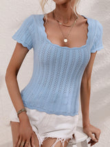 Women's Solid Color Open Knit Square Neck Sweater