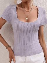 Women's Solid Color Open Knit Square Neck Sweater