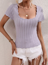 Women's Solid Color Open Knit Square Neck Sweater