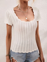 Women's Solid Color Open Knit Square Neck Sweater