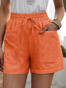 Women's Solid Color Drawstring Frayed-hem Shorts