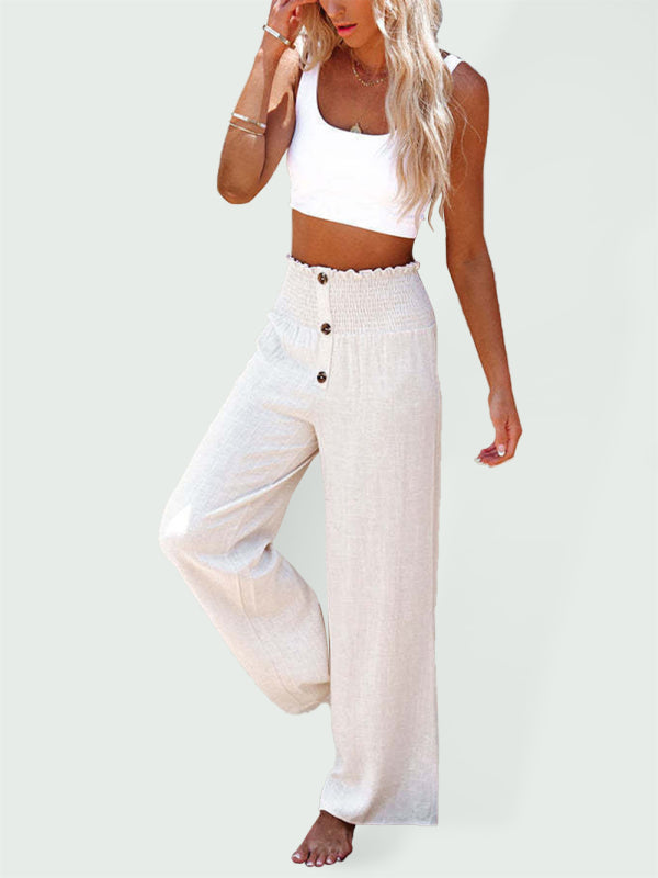 Women's trousers pure color cotton and linen loose loose casual wide-leg women's trousers