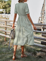 Women's Stripe Print Puff Sleeve Tiered Maxi Dress