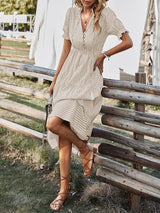 Women's Stripe Print Puff Sleeve Tiered Maxi Dress
