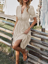 Women's Stripe Print Puff Sleeve Tiered Maxi Dress