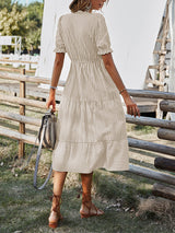 Women's Stripe Print Puff Sleeve Tiered Maxi Dress