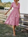 Women's Stripe Print Puff Sleeve Tiered Maxi Dress