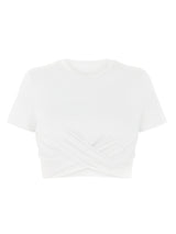 Women's Solid Color Modern Twist Crop Cotton T-shirt