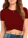Women's Solid Color Modern Twist Crop Cotton T-shirt