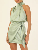 Women's Solid Color Wrap Front Satin Cocktail Dress