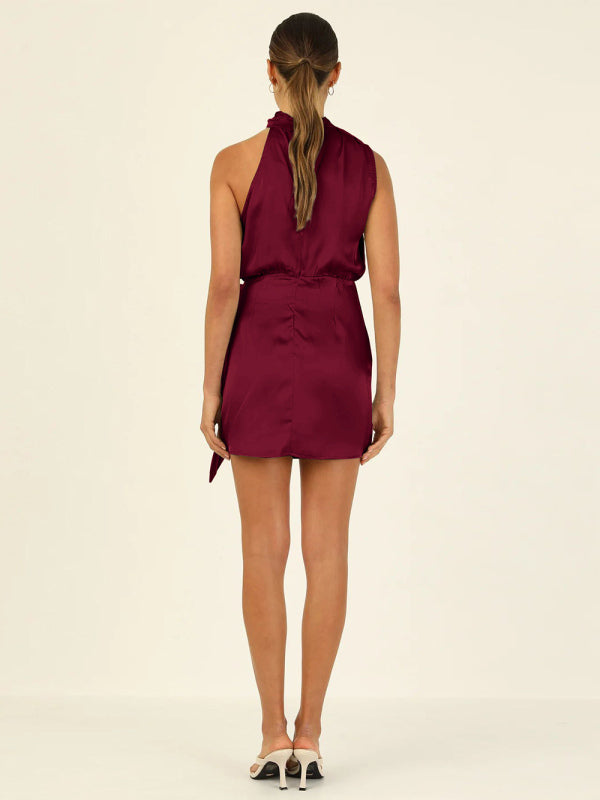Women's Solid Color Wrap Front Satin Cocktail Dress