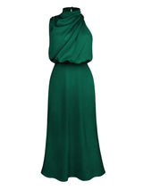 Women's Solid Color Halter Neck Satin Midi Dress