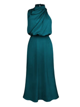 Women's Solid Color Halter Neck Satin Midi Dress