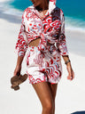 Women's Floral Print Tie Front Short Sleeve Shirt Matching Shorts
