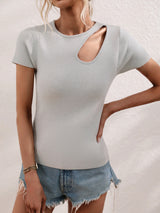 Women's Solid Color Shoulder Cutout Rib Sweater