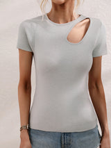 Women's Solid Color Shoulder Cutout Rib Sweater