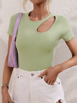 Women's Solid Color Shoulder Cutout Rib Sweater