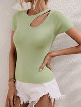 Women's Solid Color Shoulder Cutout Rib Sweater