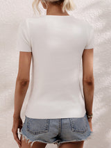 Women's Solid Color Shoulder Cutout Rib Sweater