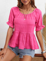 Women's Solid Color Puff Sleeve Peplum Top