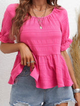 Women's Solid Color Puff Sleeve Peplum Top