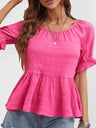 Women's Solid Color Puff Sleeve Peplum Top