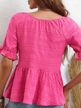 Women's Solid Color Puff Sleeve Peplum Top