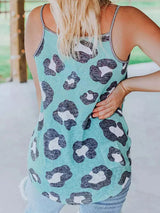 Women's Leopard Panel Stripe Print Sleeveless Tank Top