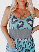 Women's Leopard Panel Stripe Print Sleeveless Tank Top