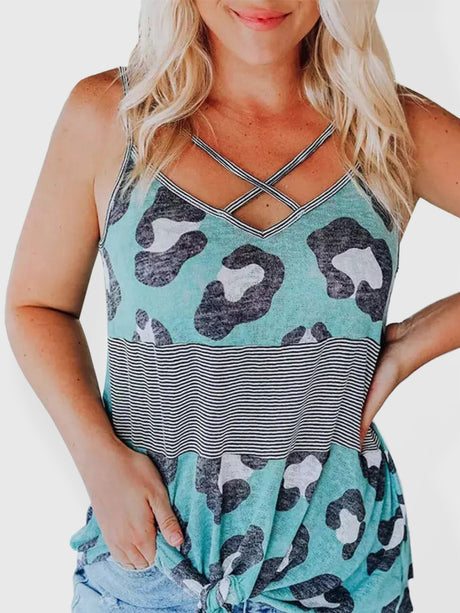 Women's Leopard Panel Stripe Print Sleeveless Tank Top