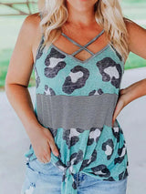 Women's Leopard Panel Stripe Print Sleeveless Tank Top