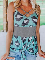Women's Leopard Panel Stripe Print Sleeveless Tank Top