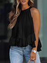 Women's Solid Color Tie Back Halter Neck Ruffle Hem Top
