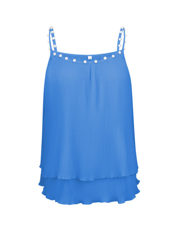 Women's Solid Color Imitation Pearl-embellished Camisole