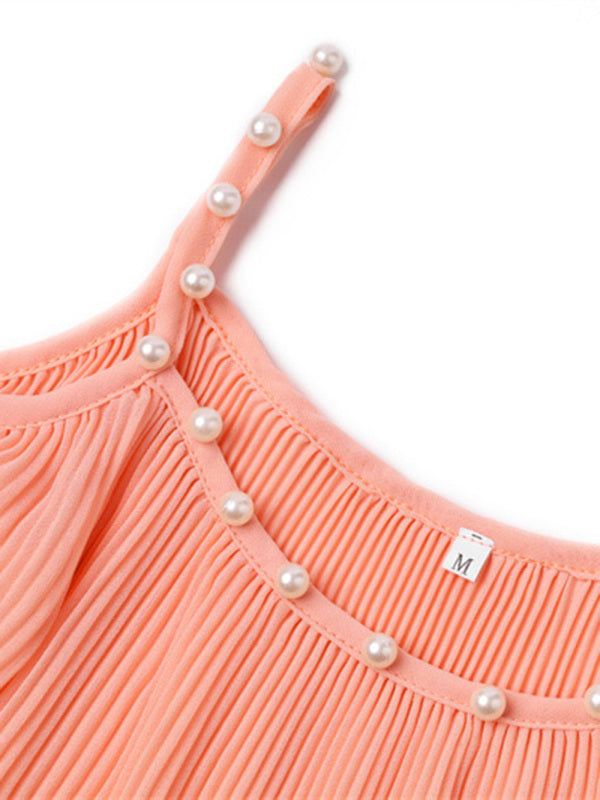 Women's Solid Color Imitation Pearl-embellished Camisole
