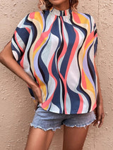 Women's Zigzag Mock Neck Tie-back Crop Top