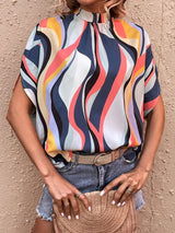Women's Zigzag Mock Neck Tie-back Crop Top